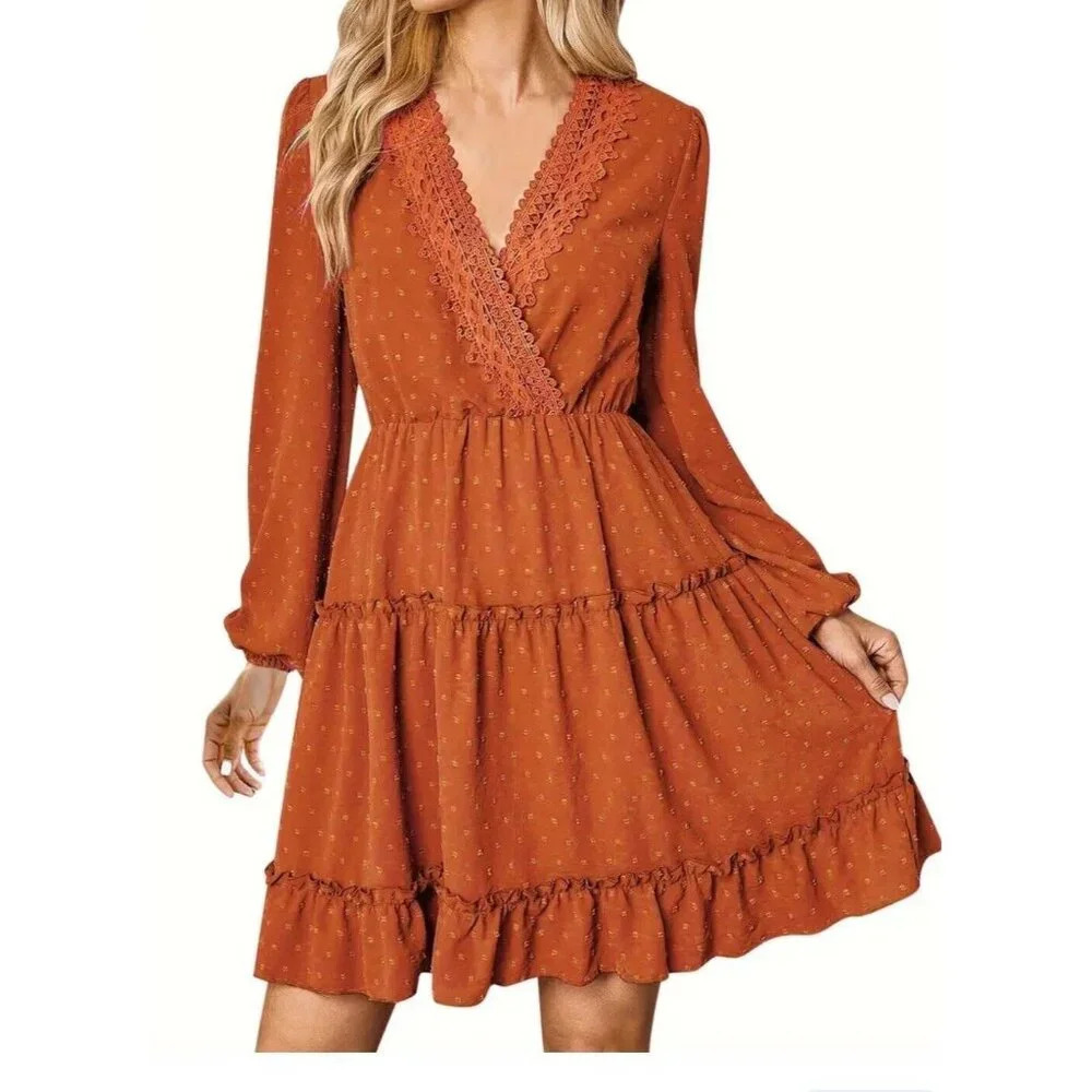 New Dress Boho Red Size X-Large Ruffles Dainty Mini Party Cowgirl Festive